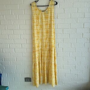 NWT Frazzle Yellow/White Tie-Dye Women's Sleeveless, Tiered Maxi Dress Size XL